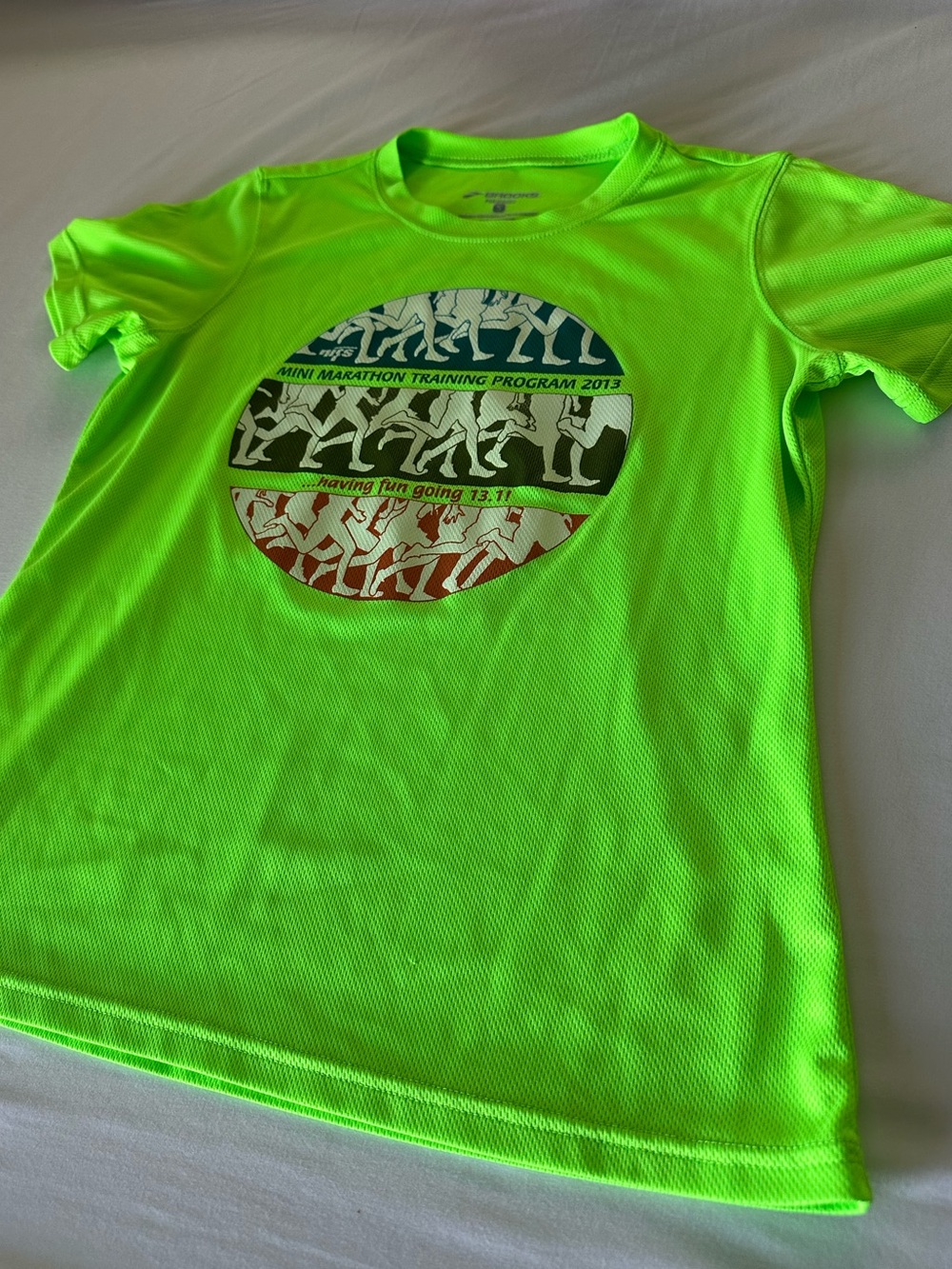 Brooks Neon Green Womens Short Sleeve Tee with Running Graphic